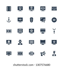 tv icon set. Collection of 25 filled tv icons included News reporter, Parabolic, Live, Screen, Tv, Television, Hd, Journalist, Pixel, Film, Fast forward, Remote control, Video