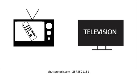 TV Icon Set. Contains Icons such as Monitor, Full HD, LCD, LED, 4K, remote, and others. Plus Broadcasting Business Concept.