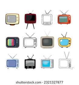 Icono de TV establecido en diferentes estilos aislados en fondo blanco. Ilustración vectorial.