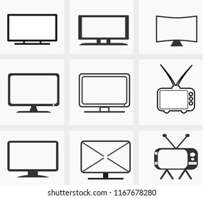 TV icon set, gray background Available in both print and digital media..logo design