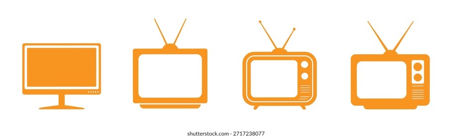 Conjunto de ícones de televisão. vetor de ícones de televisão. TV retrô e moderna em no fundo branco. Ícone de monitor, ícone de tv moderna.