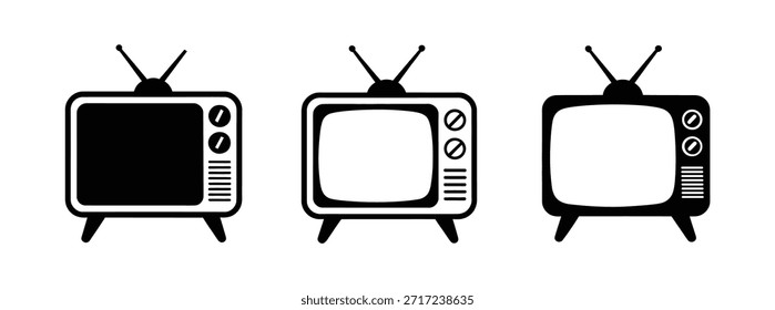 Conjunto de iconos de televisión. Vector de iconos de televisión. Conjuntos de TV retro y moderno sobre fondo blanco. Plantilla de Vector de icono de pantalla de televisión.