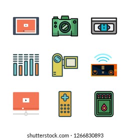 Tv Icon Set. Vector Set About Vhs, Camcorder, Camera And Remote Control Icons Set.