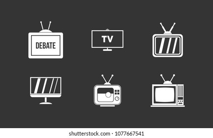 Tv icon set vector white isolated on grey background 