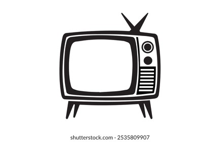 TV icon silhouette, Old TV silhouette isolated on white background, Old TV icon vector illustration design, Old Television Vision icon