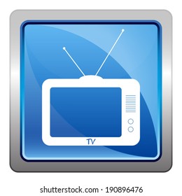 TV icon - squared vector button isolated on blue