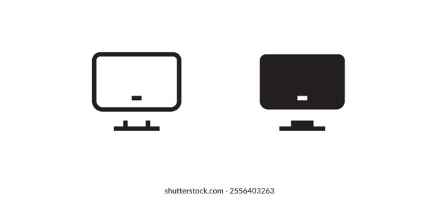 Tv icon. television, Computer Screen Monitor Display line and flat icons set, editable stroke isolated on white, linear vector outline illustration, symbol logo design style