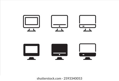 Tv icon. television, Computer Screen Monitor Display line and flat icons set, editable stroke isolated on white, linear vector outline illustration, symbol logo design style