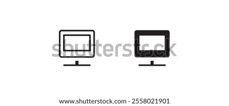 Tv icon. television, Computer Screen Monitor Display line and flat icons set, editable stroke isolated on white, linear vector outline illustration, symbol logo design style