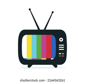 TV icon. Television icon. Retro tv. Old color television screen with antenna. Flat symbol. Icon for media channel, show, news and broadcast. Cartoon illustration. Vector.