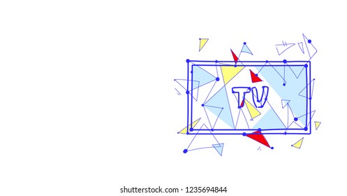tv icon television screen multimedia communication cinema concept sketch doodle horizontal isolated flat
