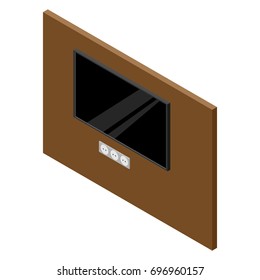 The TV icon. A thin wall-mounted TV. Wall with sockets and TV. Vector illustration.