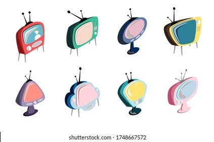 TV icon in tready comic style (cute cartoon) on white background. Colorful Television  for your text on screen.