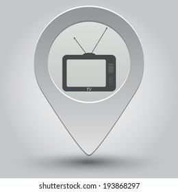 TV icon - vector map pointer with shadow on light background