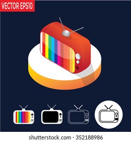 TV icon, vector symbol, outline and isometric style