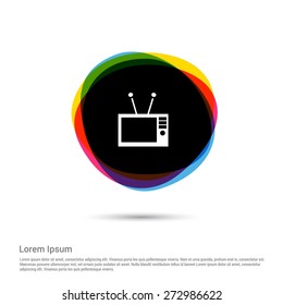 TV Icon, White pictogram icon creative circle Multicolor background. Vector illustration. Flat icon design style