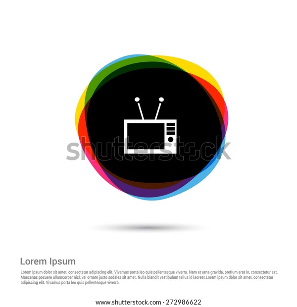 白い絵文字のアイコンクリエイティブサークル多彩色の背景にテレビアイコン ベクターイラスト フラットアイコンデザインスタイル のベクター画像素材 ロイヤリティフリー