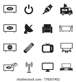 TV Icons. Black Flat Design. Vector Illustration. 