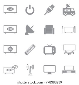 TV Icons. Gray Flat Design. Vector Illustration. 