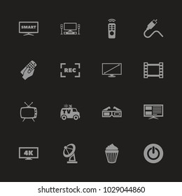 Tv icons - Gray symbol on black background. Simple illustration. Flat Vector Icon.