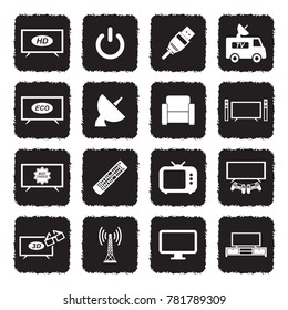TV Icons. Grunge Black Flat Design. Vector Illustration. 