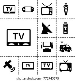 Tv icons. set of 13 editable filled tv icons such as satellite, portable console