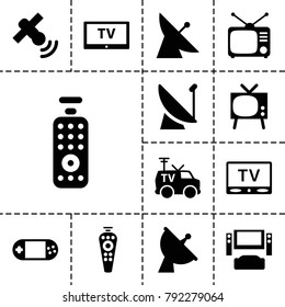 Tv icons. set of 13 editable filled tv icons such as satellite, portable console
