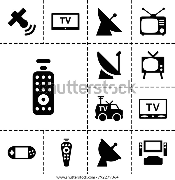 Tv icons. set of 13 editable filled tv\
icons such as satellite, portable\
console