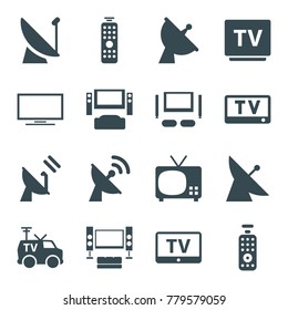 Tv icons. set of 16 editable filled tv icons such as satellite