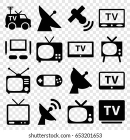 Tv icons set. set of 16 tv filled icons such as satellite