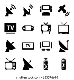 Tv icons set. set of 16 tv filled icons such as satellite, portable console