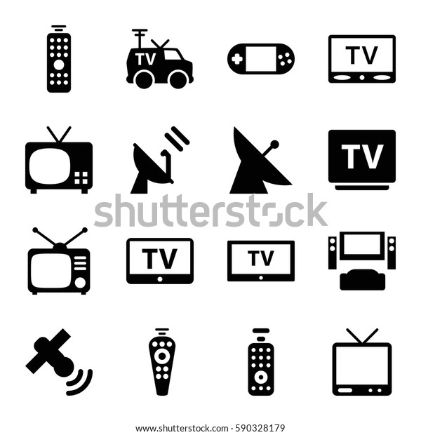 tv icons set. Set of 16 tv filled icons such as\
satellite, TV