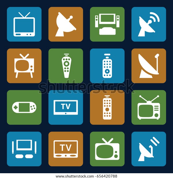 Tv icons set. set of 16 tv filled icons such as\
satellite, portable console