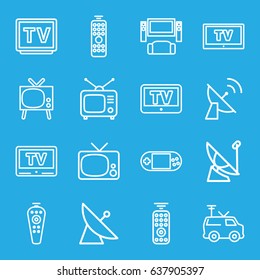 Tv icons set. set of 16 tv outline icons such as satellite, portable console
