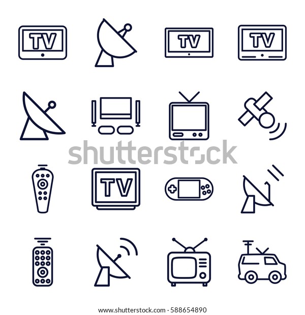 tv icons set. Set\
of 16 tv outline icons
