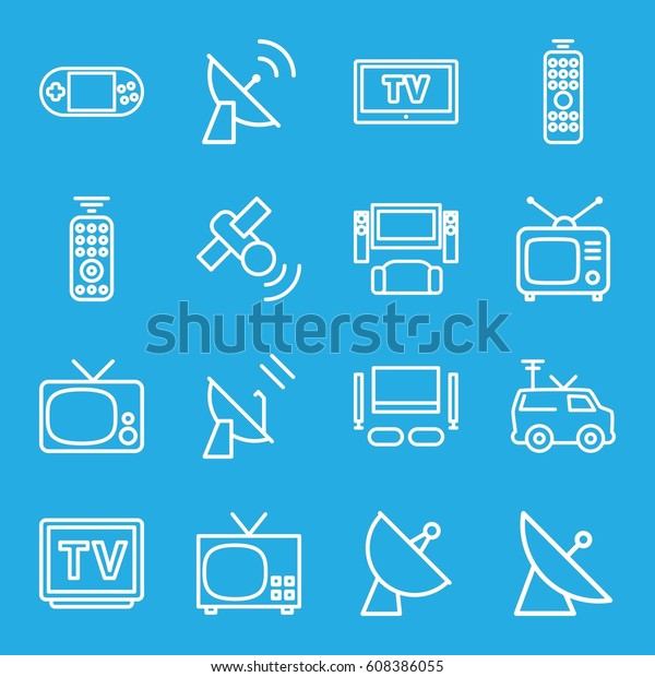 Tv icons set. set
of 16 tv outline icons 