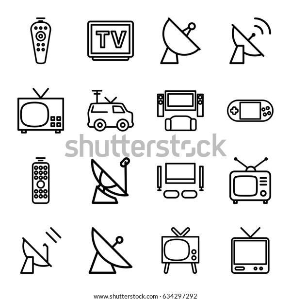 Tv icons set. set of 16 tv outline icons such as\
satellite, portable console