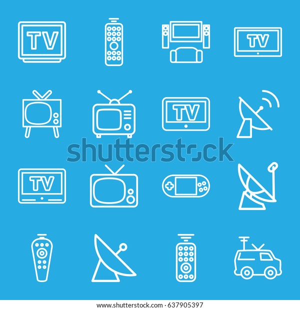 Tv icons set. set of 16 tv outline icons such as\
satellite, portable console