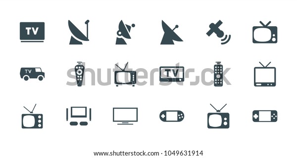 Tv icons. set of 18 editable filled tv icons:\
satellite, portable console