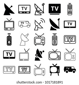 Tv icons. set of 25 editable filled and outline tv icons such as satellite