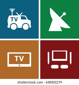 Tv icons set. set of 4 tv filled icons such as