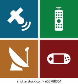 Tv icons set. set of 4 tv filled icons such as portable console, remote control
