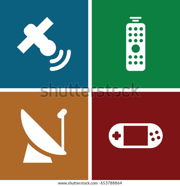 Tv icons set. set of 4 tv filled icons\
such as portable console, remote\
control