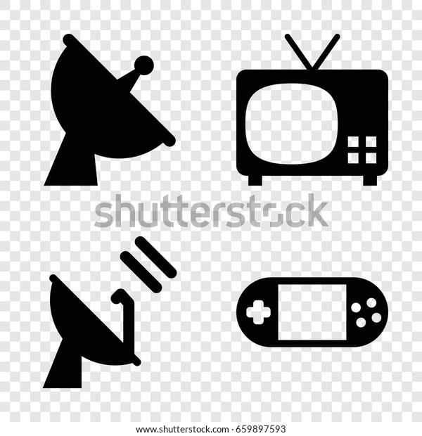 Tv icons set. set of 4 tv filled icons such as\
satellite, portable console