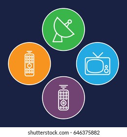 Tv icons set. set of 4 tv outline icons such as satellite, remote control