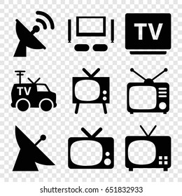 Tv icons set. set of 9 tv filled icons such as
