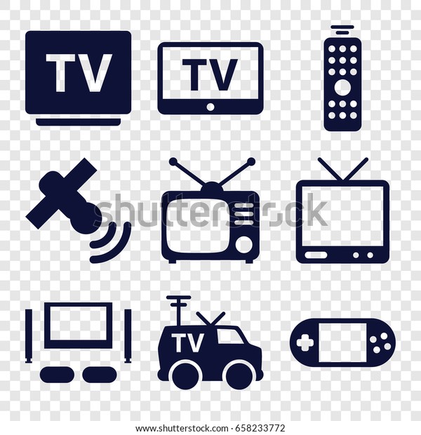 Tv icons set. set of 9 tv filled icons\
such as portable console, remote\
control
