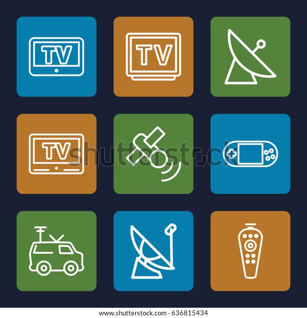 Tv icons set. set of 9 tv outline icons such as\
satellite, portable console