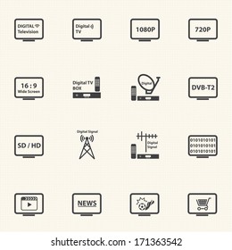 TV Icons Set, Digital Television