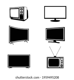 TV icons set. Linear vector icons. TV isolated pictograms. black and white